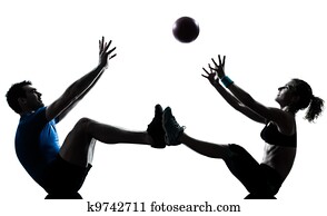 mulher homem, exercitar, malhação, lançar, esfera aptidão