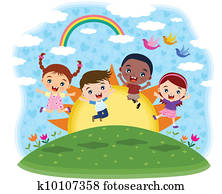 Multicultural children jumping Multicultural children jumping
