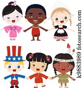 multicultural, crianças, junto