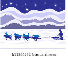 musher, und, sled hunde, per, sternenlicht musher, und, sled hunde, per, sternenlicht