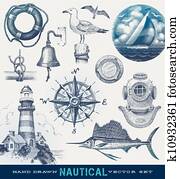 Nautical hand drawn vector set Nautical hand drawn vector set