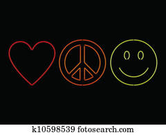Neon love peace and happiness
