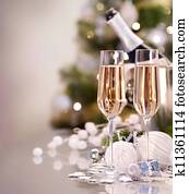New Year Celebration. Two Champagne Glasses New Year Celebration. Two Champagne Glasses