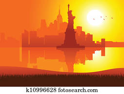 new york city, auf, sonnenuntergang new york city, auf, sonnenuntergang
