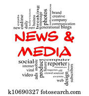 News and Media Word Cloud Concept in red & black News and Media Word Cloud Concept in red & black