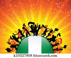 Nigeria Sport Fan Crowd with Flag