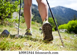 Nordic walking legs in mountains Nordic walking legs in mountains
