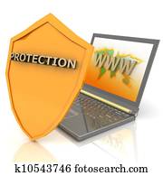 Notebook with shield - Internet security concept