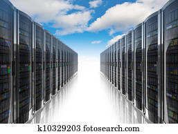 nube, informática, y, computadora, establecimiento de una red, concepto