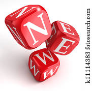 nuevo, palabra, en, caja roja, dados