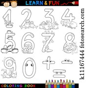numbers with cartoon animals for coloring