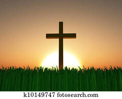 ocaso, o, salida del sol, con, cruz