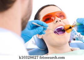 odontólogo, usos, photopolymer, lâmpada, para, cura, dentes