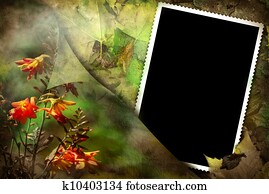 old picture frame on floral background