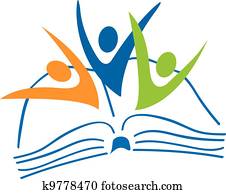 Open book and students figures logo Open book and students figures logo