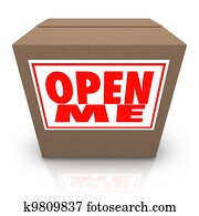 Open Me Label on Cardboard Box Mystery Present Package Open Me Label on Cardboard Box Mystery Present Package
