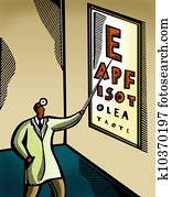 Optometrist pointing at an eye chart Optometrist pointing at an eye chart