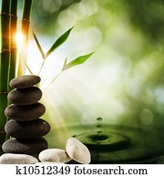 oriental, eco, fundos, com, bambu, e, água, respingo