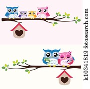 owl family illustration owl family illustration