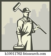 Painter Paint Roller Worker House Retro