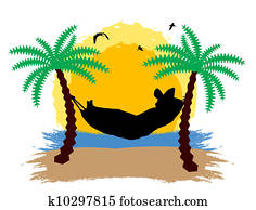 Palms and hammock on tropical place