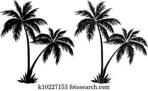 palmträdar, svart, silhouettes