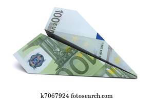 paper airplane from the euro on a white background