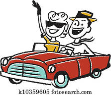 pareja, en, coche convertible