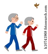 pareja mayor, jogging