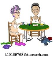 pareja mayor, juego, tira, poker.