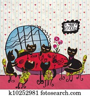 Party at the cafe with cats cartoon Party at the cafe with cats cartoon
