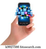 passe segurar, telefone móvel, com, ícone passe segurar, telefone móvel, com, ícone