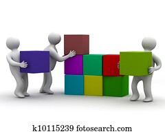 People collect puzzle. 3D image. Isolated illustrations People collect puzzle. 3D image. Isolated illustrations