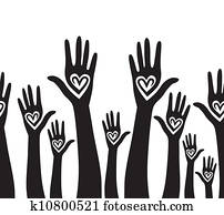 People hand like heart united seamless background. People hand like heart united seamless background.
