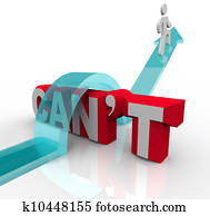 Person Climbing Over Word Can't to Achieve Goal Success