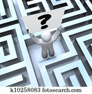 Person Holding Question Mark Sign Lost in Maze Labyrinth