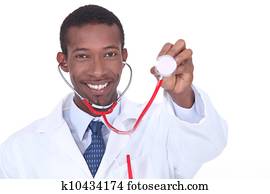 Physician holding up a stethoscope