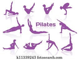Pilates poses in violet silhouettes Pilates poses in violet silhouettes