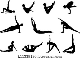 pilates, silhouettes, av, arbete ut