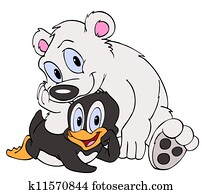 pingüino, y, oso polar, amigos