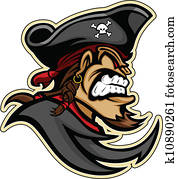 Pirate, Raider, or Buccaneer Head with Hat and Goatee Beard Graphic Mascot Vector Image Pirate, Raider, or Buccaneer Head with Hat and Goatee Beard Graphic Mascot Vector Image