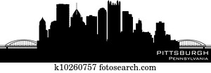 pittsburgh, pensilvânia, skyline., detalhado, vetorial, silueta