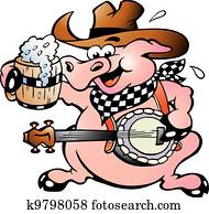 porca, tocando, banjo