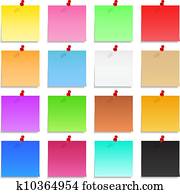 Post-it notes with push pins