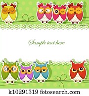 Postcard with three owls