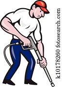 Power Washing Pressure Water Blaster Worker Power Washing Pressure Water Blaster Worker