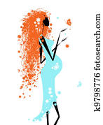 Pregnant woman with butterfly for your design