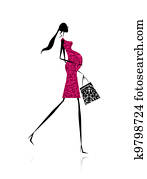 Pregnant woman with shopping bag for your design