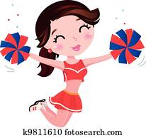 pular, cheerleader, mulher, isolado, branco