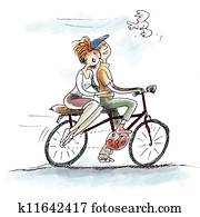 pärchen, ar, verliebtes, auf, dass, fahrrad